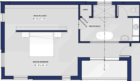 Wardrobe Behind Bed, Closet Behind Bed, Master Suite Layout, Bedroom With Walk In Closet, Bedroom Addition, Bedroom Floor Plans, Bedroom Wardrobe, Bedroom Layouts, Master Closet