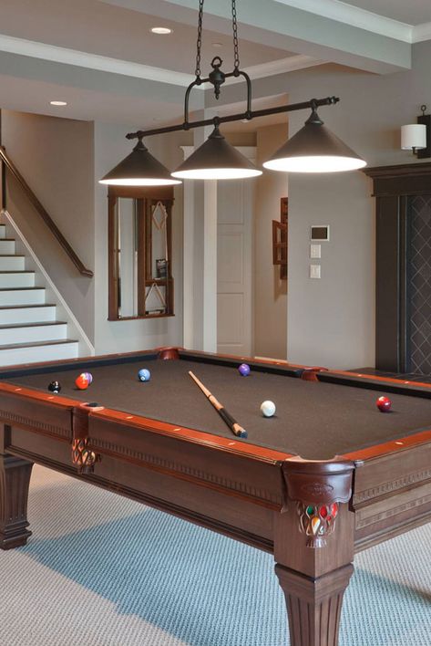 Cool Pool Table Lights to Illuminate Your Game Room - Sebring Design Build Diy Pool Table Light, Pool Table Rooms, Modern Pool Table Lights, Pool Room Ideas, Diy Pool Table, Billard Table, Billiard Table Lights, Video Game Room Decor, Pool Table Lights