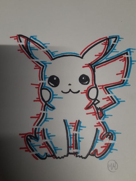 I love how this little pikachu turned out 😍 Glich Drawings Easy, Glich Drawings, Posca Graffiti Art, Pikachu Art Drawing, How To Draw Pikachu, Pikachu Drawing Sketch, Drawing Ideas Pokemon, Drip Effect Drawing, Glitch Art Drawing