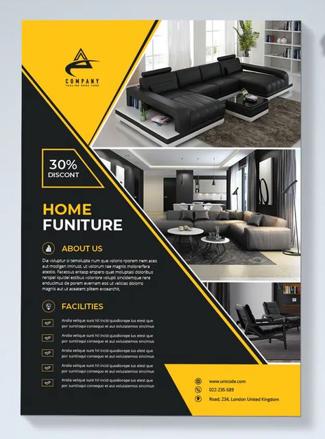 Modern Interior Flyer Template InDesign INDD Logo Poster Design Ideas, Flayer Designs, Flyers Design Ideas, Interior Poster Design, Indesign Ideas, Flyer Design Ideas, Rollup Banner Design, Interior Poster, Business Flyer Design