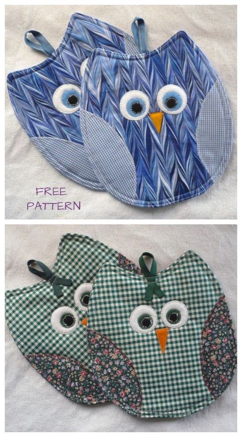 DIY Owl Potholder Free Sewing Patterns & Video Tutorials Owl Sewing Patterns, Diy Owl, Owl Sewing, Corak Menjahit, Diy Sy, Projek Menjahit, Potholder Patterns, Kraf Diy, Free Sewing Patterns