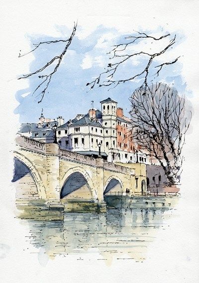 England Sketch, Richmond Upon Thames, Peisaj Urban, John Edwards, Pen And Wash, Watercolor Architecture, Watercolor Sketchbook, Watercolor Wash, Watercolor Landscape Paintings