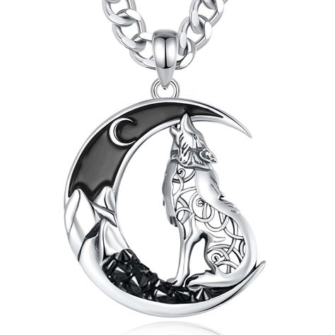 PRICES MAY VARY. ❤️ Majestic Wolf Howling at the Moon Pendant: Our necklace showcases a majestic depiction of a wolf standing atop the moon, unleashing a powerful howl into the night sky. This captivating scene captures the mystique and wild beauty of the wolf's call to the moon. ❤️ Intricate Design and Detailing: Crafted with meticulous attention to detail, the pendant features intricate design elements that bring the scene to life. From the texture of the wolf's fur to the luminous glow of the Wolf Standing, Celtic Wolf, Majestic Wolf, Dragon Wolf, Gothic Pendant, Wolf Necklace, Wolf Jewelry, Wild Beauty, Viking Necklace