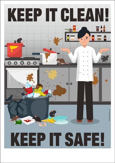 Food Safety Posters | Safety Poster Shop Keep It Clean Poster, Kitchen Safety Poster Drawing, Food Hygiene Posters, Kitchen Safety Posters, Home Safety Poster, Kitchen Hazards, Safety Drawing, Safety In The Kitchen, Food Safety Posters