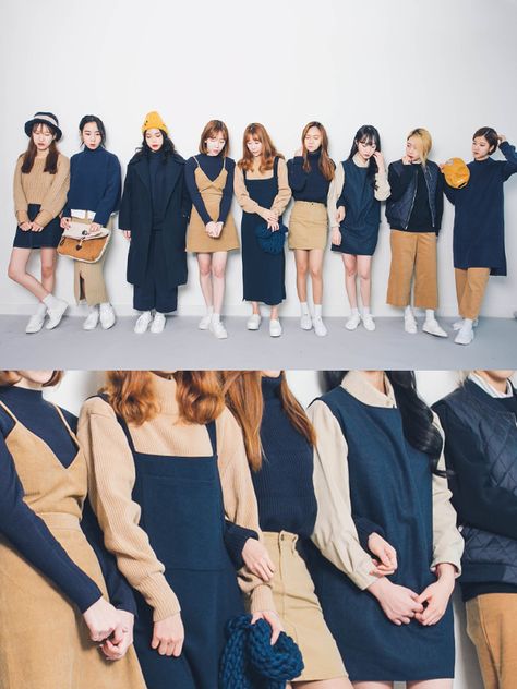 Korean Fashion Similar Look | Official Korean Fashion pas de marginalité mais au contraire le groupe, le rassemblement, le GANG Brown Navy Outfit, Navy Blue And Brown Outfit, Navy Blue And White Outfits, Blue And Brown Outfit, Korean Fashion Colorful, Ootd Navy, Group Fashion, Korean Fashion Outfits, Navy Outfit