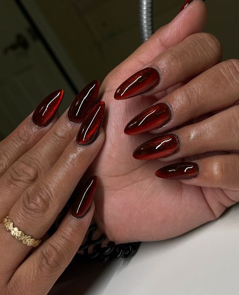 Bloody glass nails 🍷🩸✨😍😆 i absolutely love this 😍 . . . . . @grabbersbynikky #nailtech #nailcomedy #nailcontentcreator #nikkydidthat💕 #houstonnails #houstonnailtech #houstonnailartist #cateyenails #darkrednails #blacknails Red Glass Nails Acrylic, Red Frosted Nails, Glassy Red Nails, Dark Red Glass Nails, Red Glass Nails, Red Spray Paint, Dark Red Nails, Glass Nails, Cat Eye Nails