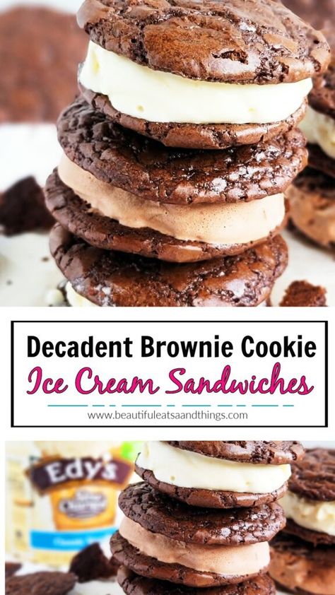 Fall Ice Cream Sandwiches, I’ve Cream Sandwiches, Sundaes Ideas Ice Cream, How To Make Ice Cream Sandwiches, Brownie Ice Cream Sandwiches, Ice Cream Cookie Sandwich Cake, Freezing Desserts, Chocolate Ice Cream Sandwich, Snack Carts