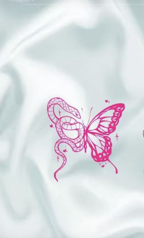 Cute Girly Tattoos Small Pretty, Cute Pink Tattoos, Butterfly Tattoo Pink, Butterfly And Heart Tattoo, Tattoo Butterfly Small, Pink Butterfly Tattoo, Tattoo 2023, Pink Tattoo, Butterfly Tattoos