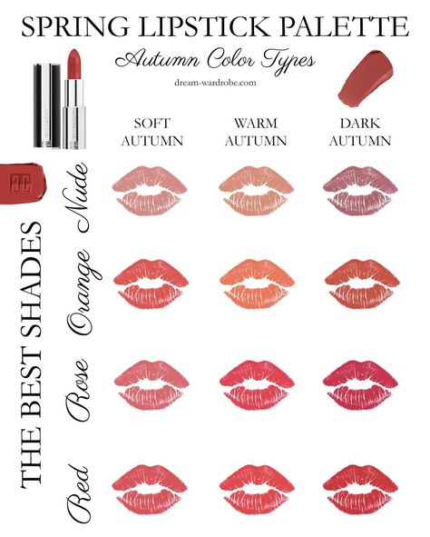 Soft Autumn Lipstick Colors, Dark Autumn Lipstick, Autumn Lipstick Colors, Autumn Lipstick, Deep Autumn Makeup, Lipstick Guide, Soft Autumn Color Palette, Skin Undertones, Lipstick Palette