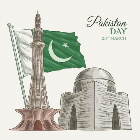 Happy pakistan day hand drawn | Free Vector #Freepik #freevector #star #flag #hand-drawn #celebration Defence Day Pakistan Drawings, Pakistan Day 23 March, 23 March Pakistan, Pakistan Resolution Day, Happy Independence Day Pakistan, Pakistani Flag, Independence Day Drawing, Pakistan Art, Flag Drawing