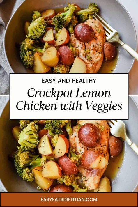 If you're looking for an easy easy and healthy meal your whole family will love, look no further than my crockpot lemon garlic butter chicken with potatoes and broccoli. This dish is not only absolutely delicious, but it's balanced and comes together with minimal effort! #fallrecipes #crockpot #crockpotrecipes #slowcooker #slowcookerrecipes #fall #easydinners #easydinnerideas #healthydinnerrecipes #healthydinner Crockpot Chicken And Broccoli Recipes Healthy, Healthy Crockpot Chicken And Broccoli, Crock Pot Chicken And Green Beans, Slow Cooker Chicken Green Beans Potatoes, Healthy Chicken And Veggie Crockpot Recipes, Crockpot Whole 30 Recipes, Crockpot Chicken Potatoes And Broccoli, Crockpot Chicken And Veggies Recipes, Crock Pot Chicken And Vegetables