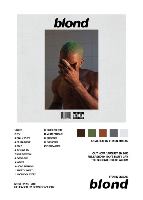 Blond Album Poster, Photo Wall Collage Album Covers, Printable Album Covers, Album Covers Wall Decor Printable, If You Could See My Thoughts Frank Ocean, Frank Ocean Album Poster, Pnd Album Cover, Blond Album Cover, Frank Ocean Album Cover