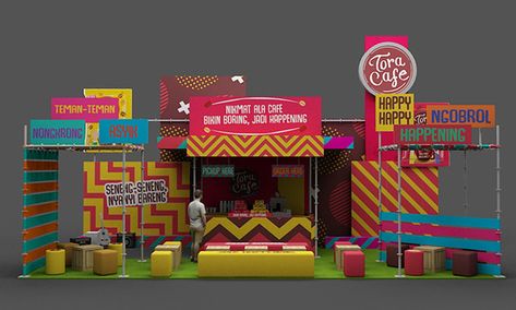 Toracafe Jacloth Festival Booth on Behance Festival Food Stalls, Booth Design Outdoor, Festival Booth Design, Open Booth Design, Songkran Festival Design, Festival Event Design, Festival Booth Ideas, Exhibition Booth Design Ideas Creative, Creative Booth Design