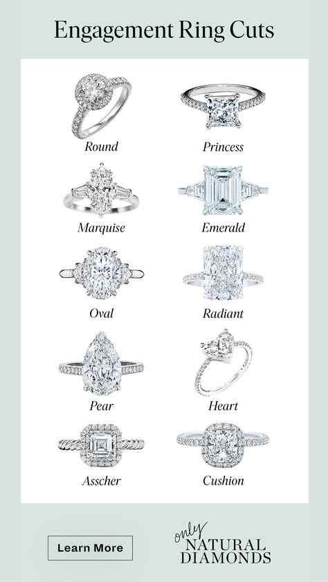 Type Of Rings Engagement, 1ct Engagement Rings, Ingajmant Rings, Types Of Diamond Rings, Wedding Ring Diamond Cuts, Engagement Rings Cuts Types, Engagement Ring Shaped, Wedding Ring For Woman, Types Of Rings Engagement Style