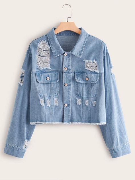 Blouse Outfit Casual, Crop Denim Jacket, Outfit Elegantes, Stylish Hoodies, Plus Size Denim, Trendy Fashion Tops, Cropped Denim Jacket, Fashion Design Clothes, Girls Fashion Clothes