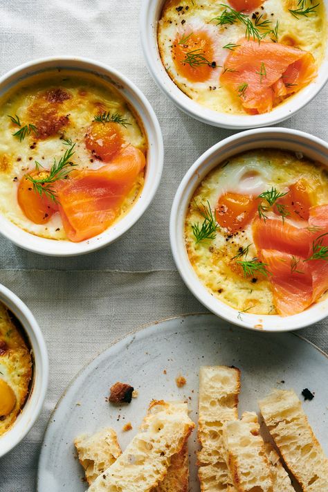 Smoked Salmon Recipe, Salmon Breakfast, Custard Cups, Smoked Salmon Recipes, Nyt Cooking, Egg Dish, Salmon Recipe, Baked Eggs, Breakfast Brunch Recipes