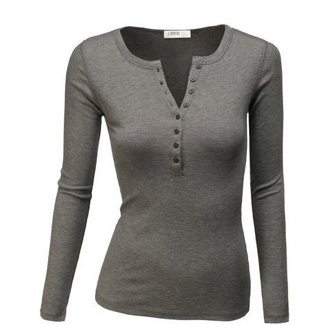 J.TOMSON Womens Basic Long Sleeve Fitted Henley Shirt (1 245 ZAR) ❤ liked on Polyvore Henley Shirt Women, Henley Long Sleeve, Women's Henley, Womens Thermal, Grey Long Sleeve Shirt, Extra Long Sleeves, Henley Shirt, Basic Long Sleeve, Henley Top