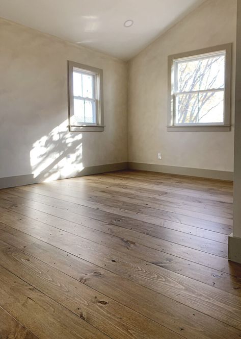 How we stained, finished and installed our new pine flooring in our renovation. #flooring #pinefloors #diy Diy Pine Wood Floors, Dark Stained Pine Floors, Raw Pine Floors, Diy Pine Floors, Cottage Wood Floors, New House Flooring Ideas, Wide Pine Floors, Staining Pine Floors, Cheap Wood Flooring Ideas