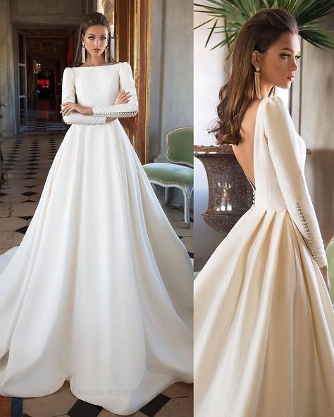 Weddings & Brides on Instagram: “Weddings.Brides ❤ 《 1 - 6 》??? . . . . . . . . #wedding #weddingdress #bridal #bride #bridetobe #fashion #style #fashionable #newyork…” Satin Wedding Dress With Sleeves, Long Sleeve Satin Wedding Dress, Conservative Wedding Dress, Gown Cinderella, Ethereal Wedding Dress, Short Boho, Wedding Dress With Sleeves, Dress With Sleeves, Hawaiian Beach