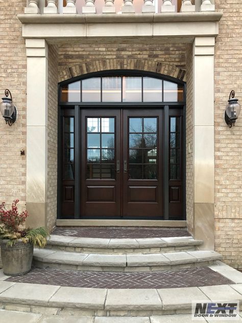 Exterior Double Doors With Sidelights, Double Front Door With Sidelights, Stone Front House, Double Entry Door, Exterior Doors With Sidelights, Door With Sidelights, Double Front Entry Doors, Entry Door With Sidelights, French Front Doors