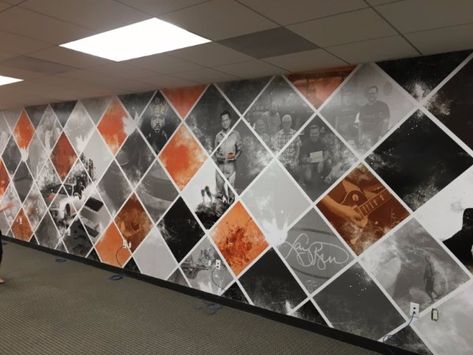 Custom Printed Wall Murals in Orange County CA Ruangan Studio, Office Wall Graphics, Office Graphics, Office Mural, Office Wall Design, Donor Wall, History Wall, Office Wallpaper, Environmental Graphic Design