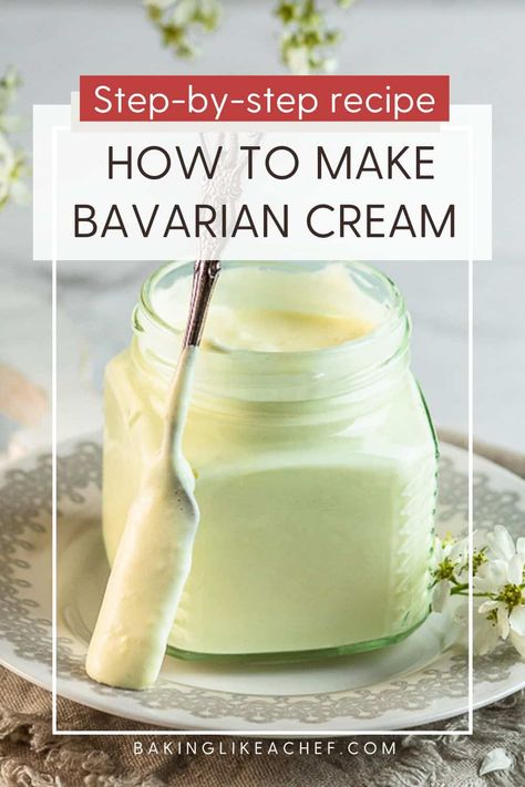 Easy Bavarian Cream Recipe, Bavarian Cream Recipe, Dutch Cake, Vanilla Custard Sauce, Creme Anglaise Recipe, Gluten Free Frosting, Bavarian Cream Filling, Delicious Sauces, Pastry Cream Recipe