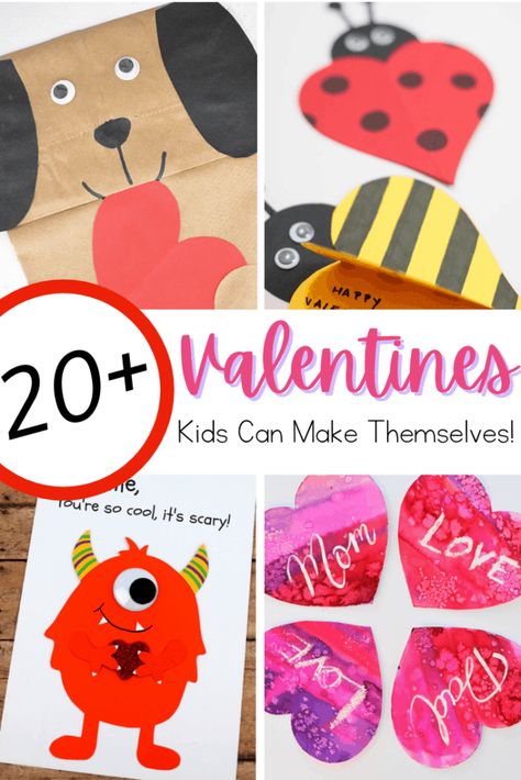 Crafty kids will love making homemade Valentine cards for their friends and loved ones. This collection has some amazing ideas for kids of all ages! Kids Valentine Cards Diy, Toddler Valentine Cards, Easy Valentine Cards, Valentine Cards To Make, School Valentine Cards, Valentines Diy Kids, Valentines Day Cards Diy, Valentine Card Crafts, Homemade Valentine