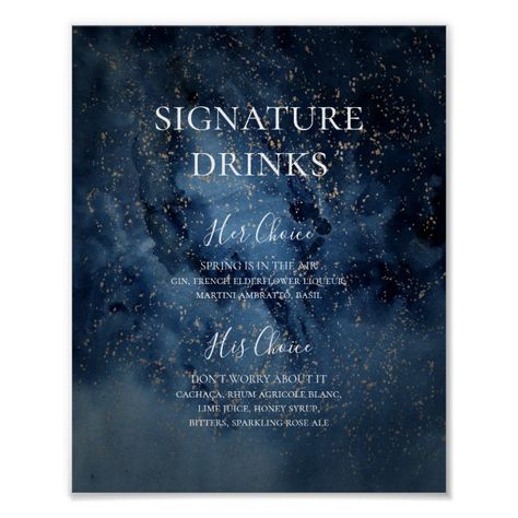 Celestial Night Sky | Gold Signature Drinks Sign - Gifts For Her Velaris Wedding, Acotar Wedding, Night Sky Wedding, Star Themed Wedding, Boho Outdoor Wedding, Navy Blue Watercolor, Galaxy Wedding, Gold Drinks, Starry Night Wedding