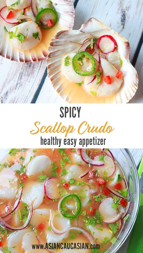 This Spicy Scallop Ceviche recipe is almost too simple to make. Easy and impressive, the scallops cook themselves in citrus juices! #ceviche #scallops #crudo Scallop Ceviche Recipe, Scallop Ceviche, Ceviche Recipe, Fair Food, Scallop Recipes, Seafood Appetizers, Cold Appetizers, Healthy Easy, Ceviche