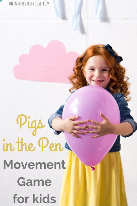 Pigs in the Pen Balloon Activity for Kids - The Inspired Treehouse Barnyard Dance Activities, Farm Party Games, Pig Birthday Theme, Barnyard Dance, Pig Balloon, Sensory Tables, Preschool Sensory, Creative Movement, Balloon Games