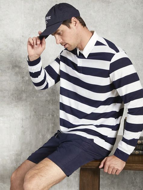 Striped Long Sleeve Shirt Outfit, Polo Shirt Outfit Men, Long Sleeve Shirt Outfits, Polo Shirt Outfits, Shirt Outfit Men, Money Collection, Printed Polo Shirts, Mens Stripes, Striped Polo Shirt