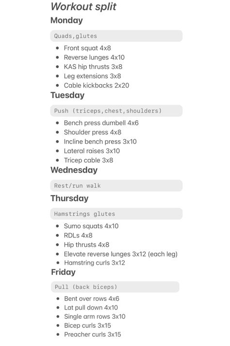 Workout Schedule For Busy Women, Good Weekly Workout Routine, Workout Split With Cardio, Weekday Workout Plan At Home, 4 Week Gym Workout Plan For Women, Example Workout Schedule, Track Workout At Gym, 4 Day Dumbbell Split, 5 Day Workout Schedule For Women