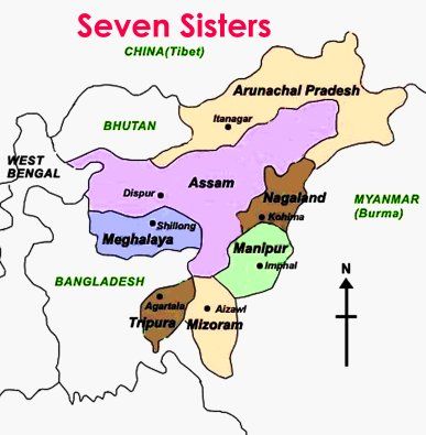 Seven Sisters India World Map, Upsc Study, Basic Geography, 7 Sisters, Ias Study Material, Indian States, Exam Study Tips, Teaching Geography, Indian History Facts