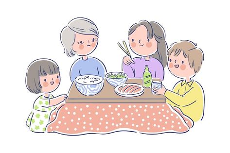 Free vector family eating around a kotat... | Free Vector #Freepik #freevector #japan-illustration #japanese-illustration #japan #japanese Mother Feeding Baby, Table Sketch, Family Christmas Dinner, Packaging Design Trends, Japanese Illustration, Family Eating, Isometric Illustration, Family Picnic, Family Table