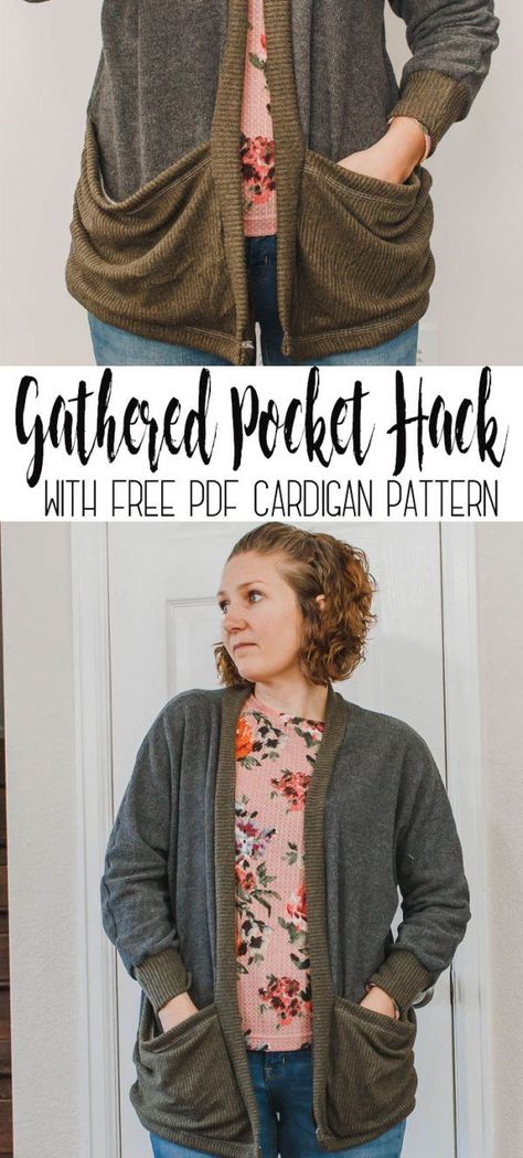 Cardigan with pockets - oversized pocket sewing hack for the free sewing pattern Womens Cardigan from Life Sew Savory Pocket Sewing, Diy Cardigan, Sewing Projects Clothes, Pattern Hack, Free Sewing Pattern, Sew Ins, Make Your Own Clothes, Cardigan With Pockets, Blouse Diy