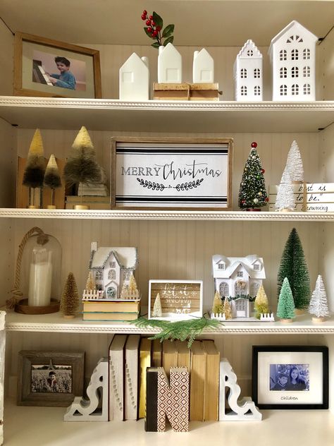 Christmas bookcase decor. Christmas Bookcase Decor, Decorating Bookshelves For Christmas, Christmas Bookshelf Decor, Christmas Bookcase, Decorating Built Ins, Built In Shelf Decor, Holiday Bookshelves, Christmas Shelves, Christmas Bookshelf