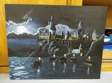 Harry potter Hogwarts boat scene painting. Harry Potter Castle, Harry Potter Painting, Boat Paint, Scene Painting, Potter Art, Harry Potter Art, Harry Potter Hogwarts, Art References, Aesthetic Art