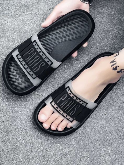 Black     Letter Plain     Men Shoes Chappals Men, Gents Slippers, Mens Summer Slippers, Flip Flops Mens, Mens Sliders, Slides For Men, Dapper Gentleman Style, Men Flip Flops, Gents Shoes