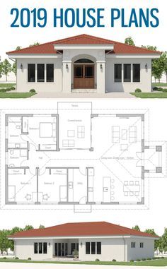 House Plans, Single strory home plan, House Plans 2019 Pelan Lantai Rumah, Pelan Rumah, Affordable House Plans, Modern Bungalow House, Building Plans House, House Plan Gallery, Architectural Design House Plans, House Construction Plan, Simple House Plans