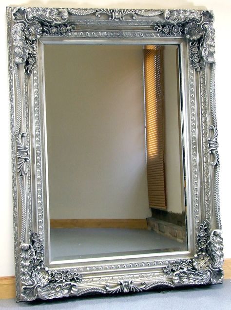 Carved Louis Silver Ornate French Frame Wall / Over Mantle Mirror - 35in x 47in: Amazon.co.uk: Kitchen & Home Wall Art Ideas Aesthetic, Painted Mantle, Art Ideas Aesthetic, Silver Framed Mirror, Mantle Mirror, Mirror Decoration, Silver Wall Mirror, Shabby Chic Frames, French Walls