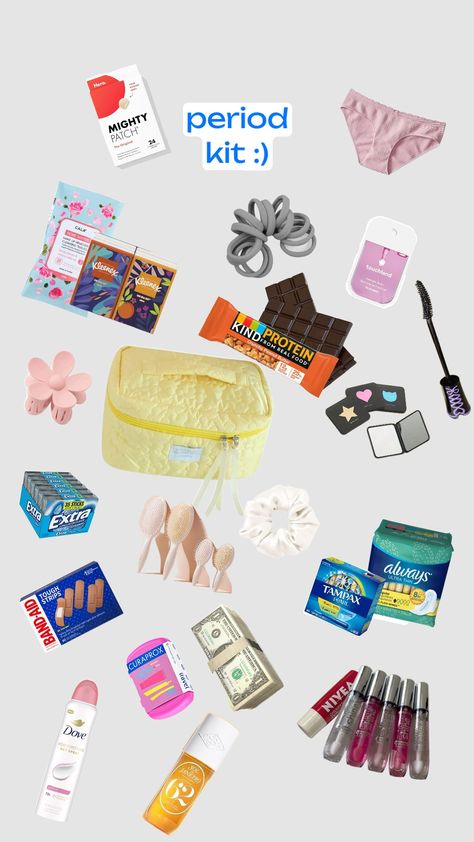 period kit #period #school #travel #hopeulikeit Kit For School, School Emergency Kit, Period Kit, Period Hacks, School Bag Essentials, Backpack Essentials, Purse Essentials, What In My Bag, School Essentials