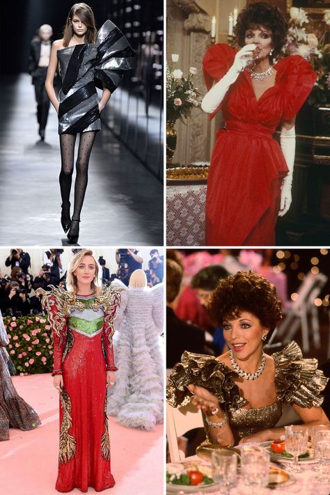 The ‘80s are officially back – here’s how to take this glam look from the runway to your everyday. 80 Glam Fashion, 80s Fashion Glam, 80s Glamour Fashion, 80s Glam Fashion, 80s Gala, Eighties Costume, 80s Runway Fashion, Red Dress Fashion, Dress Fashion Design