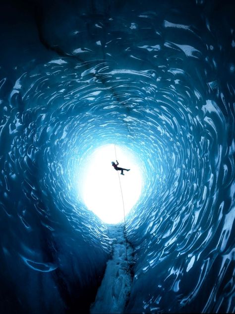 Inside of glacial caves by Ryan Newburn Iceland Glacier, Tunnel Vision, Ice Cave, Colossal Art, Simple Minds, Modern Crafts, Yellow Painting, Abstract Oil, Source Of Inspiration