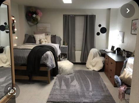 Dorm Room Single Layout, Dorm Room Single Person, College Dorm Single, Dorm Room Ideas Singles, Dorm Transformation, Cramped Dorm Room, Single Dorm Room, Collage Dorm Room, Cozy Dorm Room