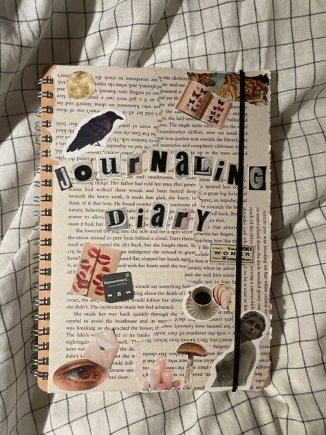 Cool Diary Covers, Open Diary Aesthetic, Ideas For Diary Cover, Writing A Diary Aesthetic, Journal Aesthetic Cover Page, Cool Diary Ideas, Teenage Journal Aesthetic, Cover Page Ideas For Journal, Diary Page Aesthetic