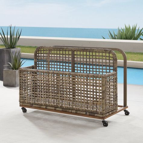 Birch Lane™ Franklyn Water Resistant Metal Towel Valet with Wheels in Distressed Gray/Brown & Reviews | Wayfair Pool Float Storage, Pool Toy Storage, Metal Pool, Pool Storage, Storage Caddy, Large Storage Baskets, Large Basket, Pool Decor, Outdoor Equipment