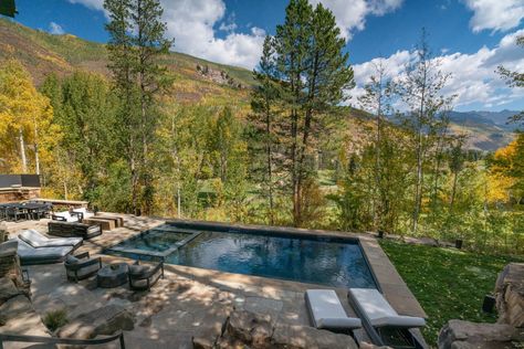 Mountain Home Exterior, Vail Co, Custom Fire Pit, Outside Pool, Modern Fire Pit, Big Doors, Modern Mountain Home, House Construction Plan, Mountain Living