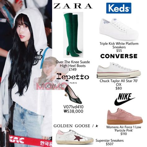 TWICE MOMO's CLOSET on Instagram: “MOMO SHOES COLLECTION PART 5  Shoes : #zara OVER THE KNEE SUEDE HIGH HEEL BOOTS #keds TRIPLE KICK WHITE PLATFORM SNEAKERS #repetto…” Twice Shoes Collection, Keds Triple Kick, Jeans Closet, Suede High Heel Boots, White Platform Sneakers, Suede High Heels, White Platform, Shoes Collection, Heel Boots