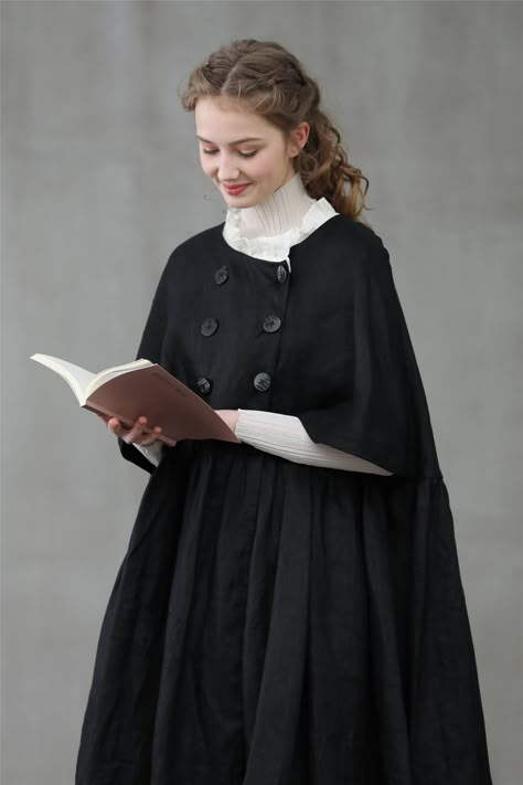 Fashion Cape, Linen Coat, Black Linen Dress, 사진 촬영 포즈, Dress Linen, Linen Jacket, Cape Dress, Black Linen, Fashion Mode