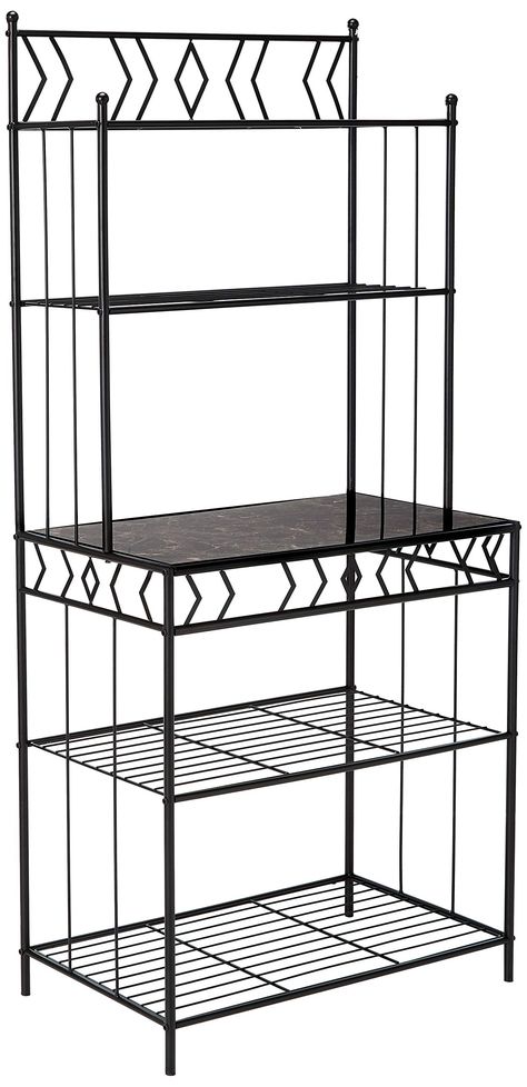 PRICES MAY VARY. Enhance your decor with this sleek and stylish standing baker's rack, featuring a clean-lined metal frame with a captivating black marble finish. Experience timeless charm with the marble veneer tabletop, adding a touch of classic appeal to your space. Admire the artful appeal of the geometric details created by the metal bars, elevating the overall design of this subtle yet eye-catching piece. Crafted with high-quality materials: black metal frame and durable marble wood shelve Kitchen Bakers Rack, Baker's Rack, Microwave Stand, Shelf Kitchen, Bakers Rack, Marble Finish, Kitchen Stand, Marble Wood, Bright Homes